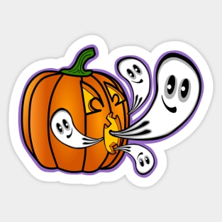 Funny Pumpkin Burping Kawaii Halloween Ghosts Sticker